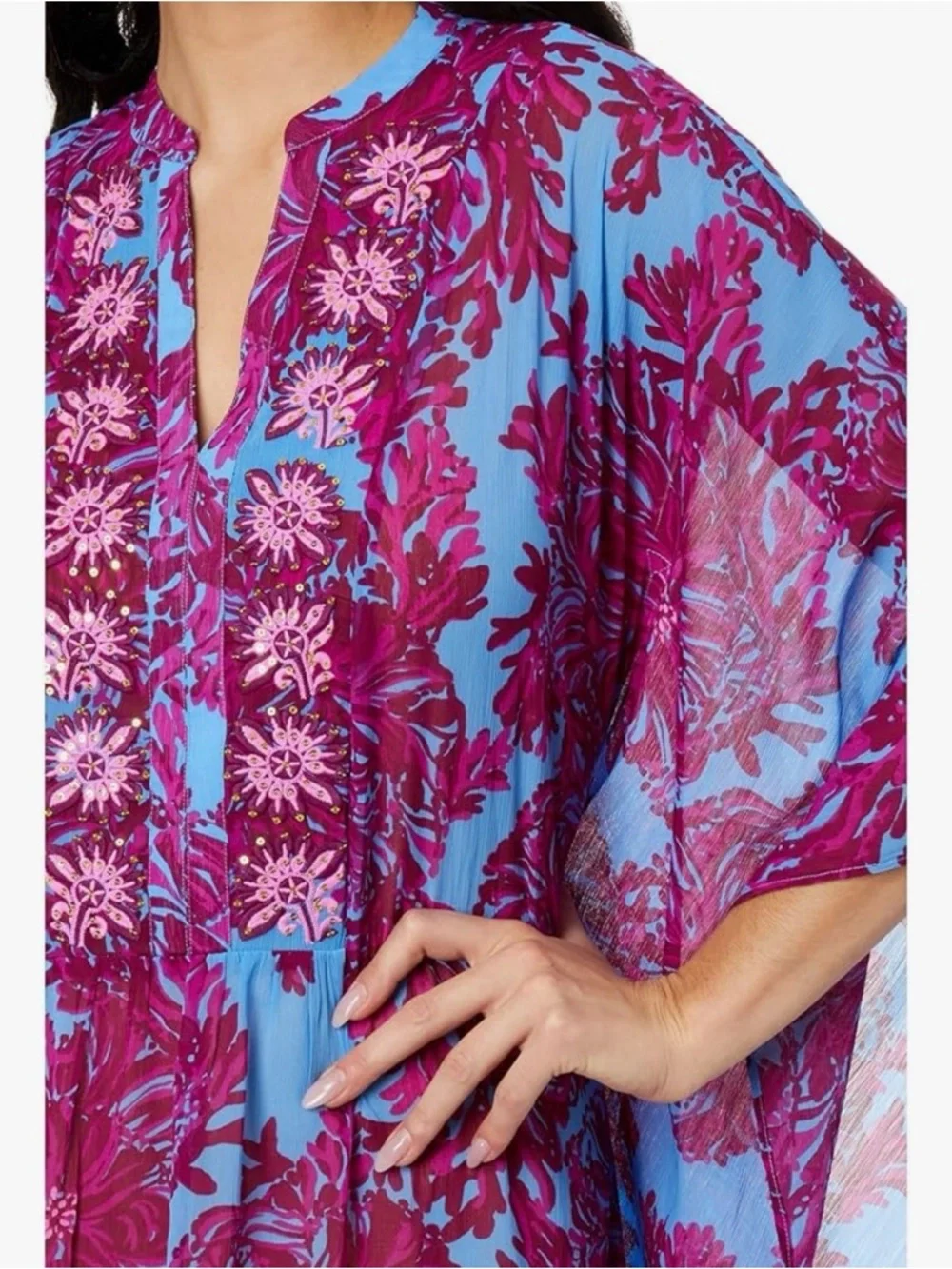 Lilly Pulitzer Julieta maxi caftan abaco blue feels like a shellebrity xxs-small - Picture 3 of 9
